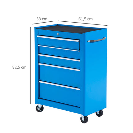 Dílenský vozík s 5 zásuvkami, ocel, modrý, uzamykatelný