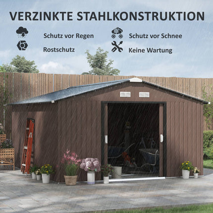Garden tool shed, 12.4 m², steel, weatherproof, brown