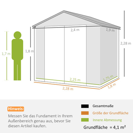 Zahradní domek na nářadí, hliník, uzamykatelný, 4.1 m³, šedý