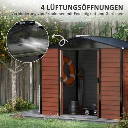Weather-resistant teak steel Garden shed, 4.4m², sliding door