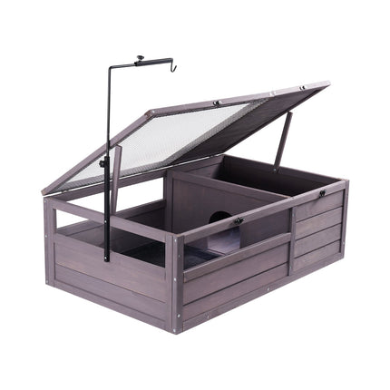 Tortoise Habitat, 2-Room Wood Enclosure, Lamp Holder