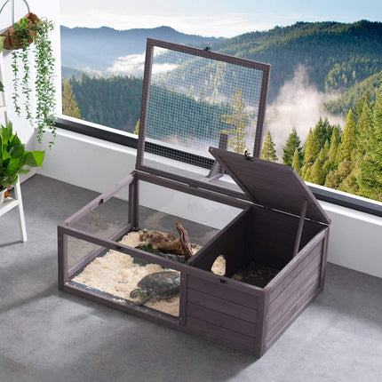 Tortoise Habitat, Cedar Wood 2-Room, Light Stand 38x24x13