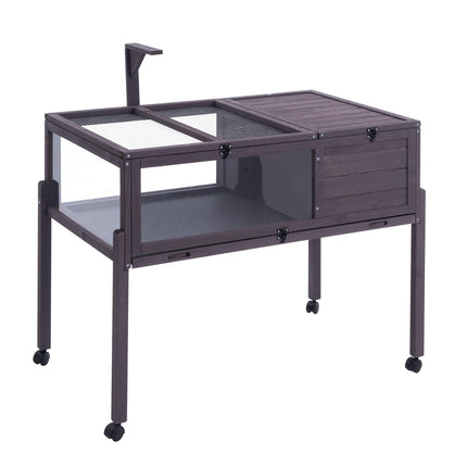 Tortoise Habitat, Cedar Wood Enclosure with Wheels, Light Stand