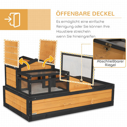 Domek pro želvu, 2 patra, do interiéru i exteriéru, jedlové dřevo, žlutý