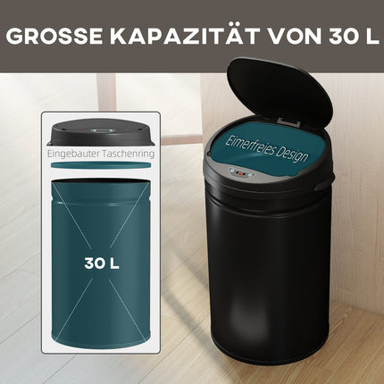 Bezdotykový senzorový koš 30L z nerezové oceli, tiché zavírání