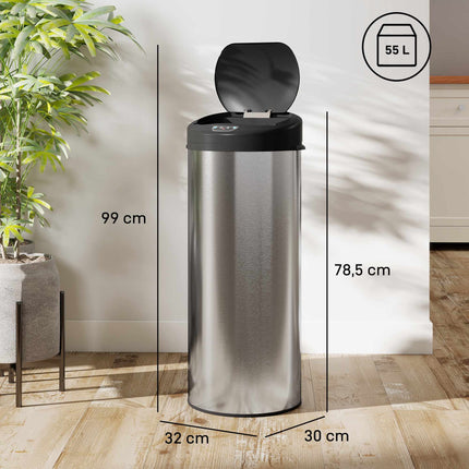 Touchless Stainless Steel Sensor Trash Can, 55L Capacity
