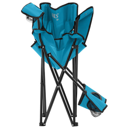 Kempingová židle, skládací, modro-šedá, kompaktní design