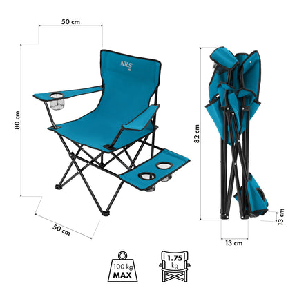 Kempingová židle, skládací, modro-šedá, kompaktní design