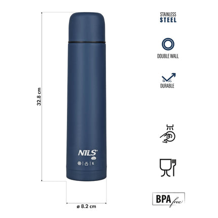 Turistická termoska 1000ml, modrá, izolovaná láhev