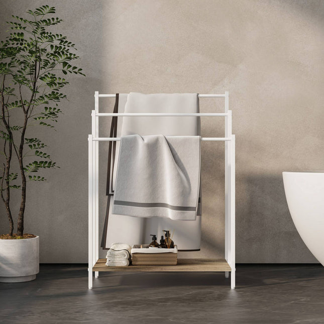 Towel Rack with Shelf – Freestanding, Metal Frame
