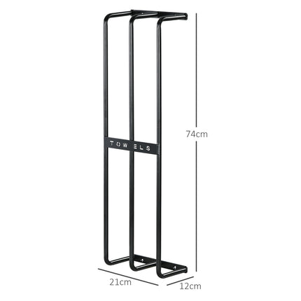 Wall-mounted metal towel rack for 6 large bath towels