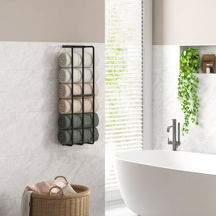 Wall-mounted metal towel rack for 6 large bath towels