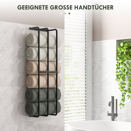 Wall-mounted metal towel rack for 6 large bath towels