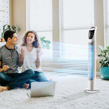 Sloupový ventilátor, 3 režimy, tichý provoz, časovač, dálkový ovladač, bílá