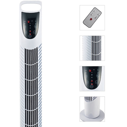 Sloupový ventilátor, 3 režimy, tichý provoz, časovač, dálkový ovladač, bílá