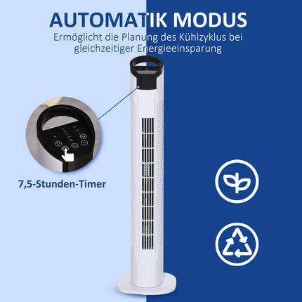 Sloupový ventilátor se 70° oscilací, 78.5 cm, 50W výkon, 3 rychlosti, bílá
