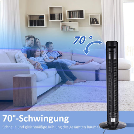 Sloupový ventilátor, černá, dálkový ovladač, 3 rychlosti, 70 oscilace