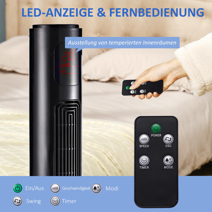Sloupový ventilátor, černá, dálkový ovladač, 3 rychlosti, 70 oscilace