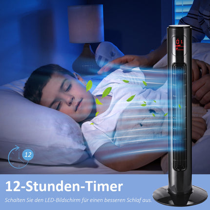 Sloupový ventilátor, černá, dálkový ovladač, 3 rychlosti, 70 oscilace