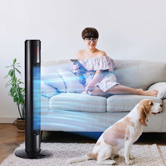 Sloupový ventilátor, černá, dálkový ovladač, 3 rychlosti, 70 oscilace