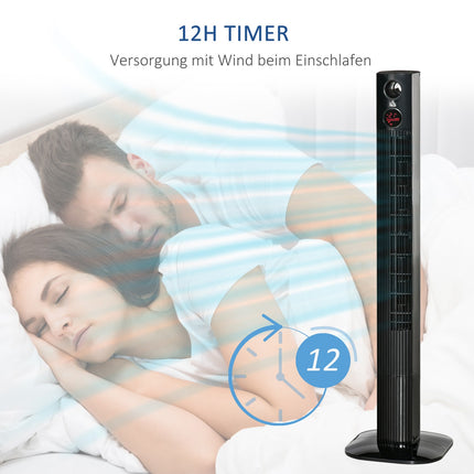 Sloupový ventilátor s dálkovým ovladačem, aroma difuzér, 3 rychlosti, černá