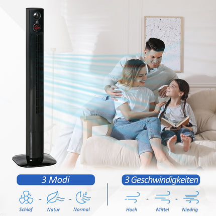 Sloupový ventilátor s dálkovým ovladačem, aroma difuzér, 3 rychlosti, černá