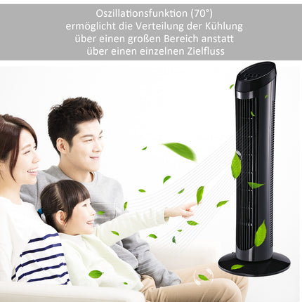 Sloupový stojanový ventilátor, 3 rychlosti, 70° oscilace, 45W, černá