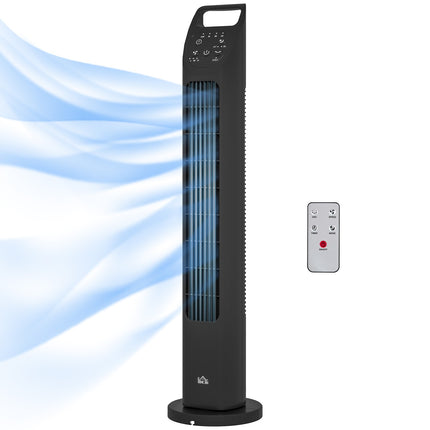 Sloupový ventilátor s dálkovým ovladačem, 3 režimy a časovač, černá