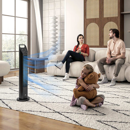 Sloupový ventilátor s dálkovým ovladačem, 3 režimy a časovač, černá