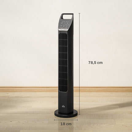 Sloupový ventilátor s dálkovým ovladačem, 3 režimy a časovač, černá
