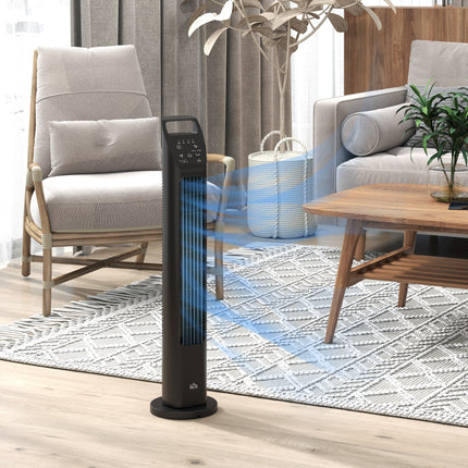 Sloupový ventilátor s dálkovým ovladačem, 3 režimy a časovač, černá
