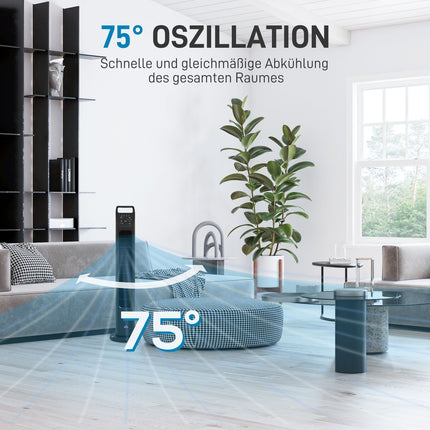 Sloupový ventilátor s dálkovým ovladačem, 3 režimy a časovač, černá