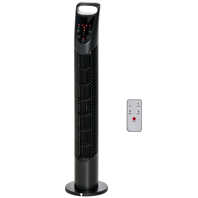 Tichý sloupový ventilátor - 3 rychlosti, dálkové ovládání, oscilační, černý