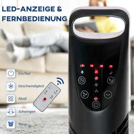 Tichý sloupový ventilátor - 3 rychlosti, dálkové ovládání, oscilační, černý