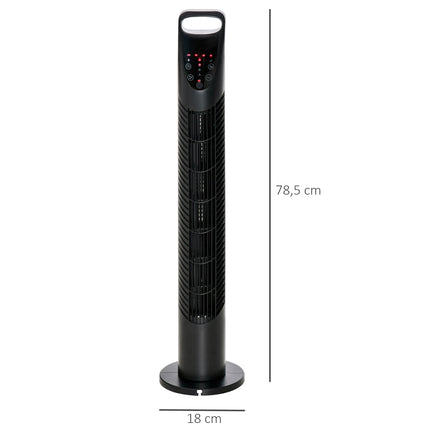 Tichý sloupový ventilátor - 3 rychlosti, dálkové ovládání, oscilační, černý