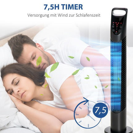 Tichý sloupový ventilátor - 3 rychlosti, dálkové ovládání, oscilační, černý