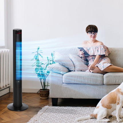 Sloupový ventilátor s dálkovým ovladačem, 70° oscilace, časovač, černá