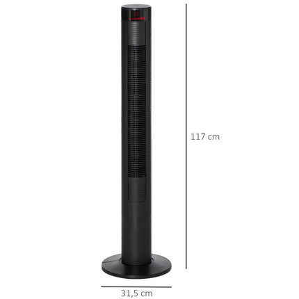 Sloupový ventilátor s dálkovým ovladačem, 70° oscilace, časovač, černá