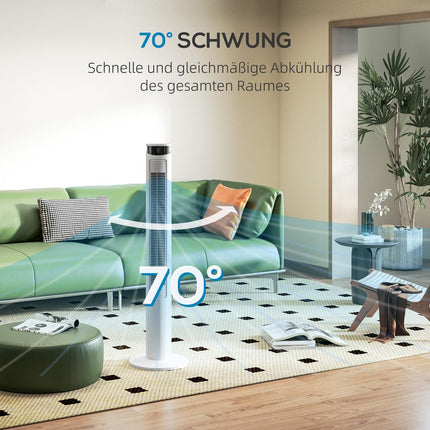 Sloupový ventilátor - 3 rychlosti, dálkový ovladač, časovač, 70° oscilace, bílá