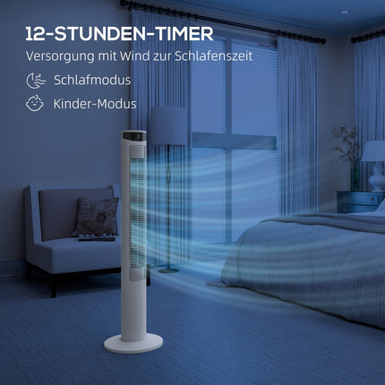 Sloupový ventilátor - 3 rychlosti, dálkový ovladač, časovač, 70° oscilace, bílá