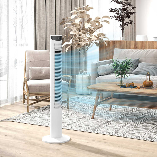 Sloupový ventilátor - 3 rychlosti, dálkový ovladač, časovač, 70° oscilace, bílá