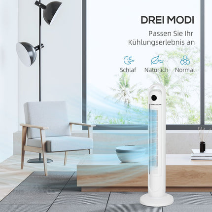 Sloupový ventilátor s dálkovým ovladačem, 3 rychlosti, 24H časovač, LCD displej