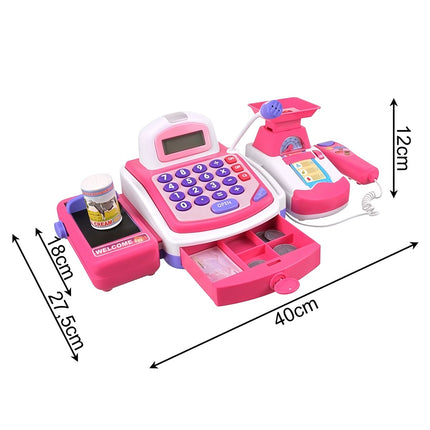 Toy Cash Register for Kids with Scanner and Card Terminal, Built-In Scale, Pink