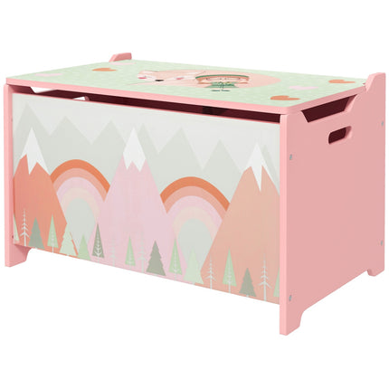 Úložný box na hračky s víkem, bezpečnostní pant, zvířecí motiv, 60x37x39 cm, růžová
