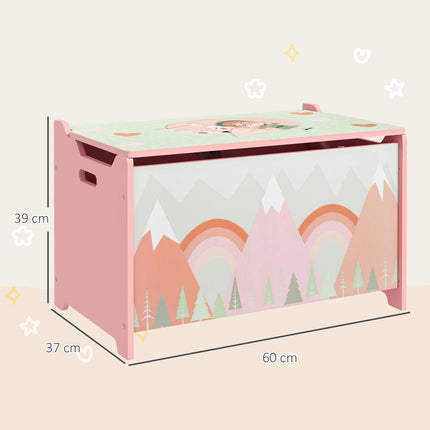 Úložný box na hračky s víkem, bezpečnostní pant, zvířecí motiv, 60x37x39 cm, růžová