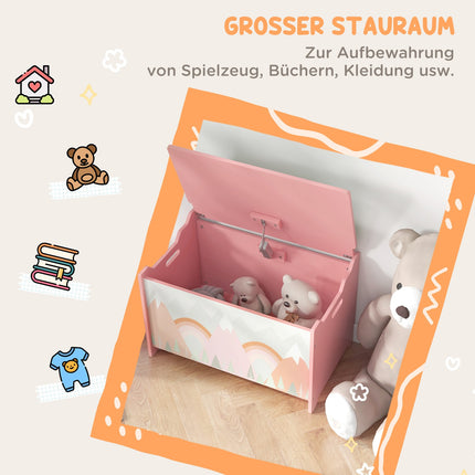 Úložný box na hračky s víkem, bezpečnostní pant, zvířecí motiv, 60x37x39 cm, růžová