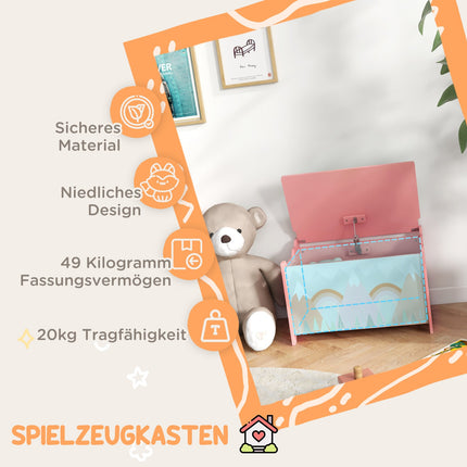 Úložný box na hračky s víkem, bezpečnostní pant, zvířecí motiv, 60x37x39 cm, růžová