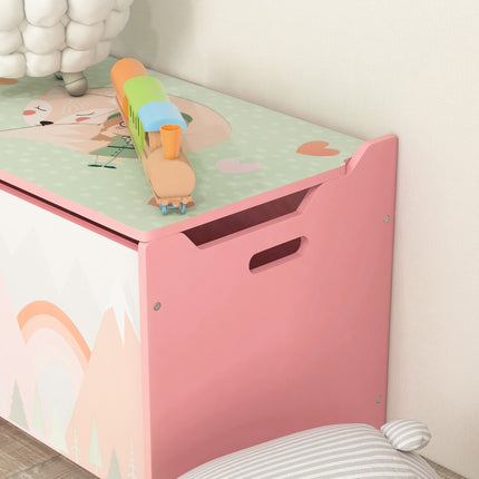 Úložný box na hračky s víkem, bezpečnostní pant, zvířecí motiv, 60x37x39 cm, růžová