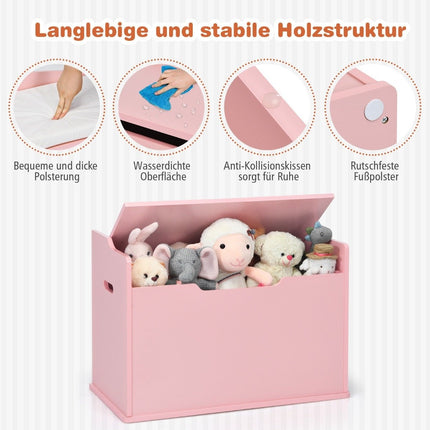 Toy box with lid 2 in 1 toy chest with cushion toy cabinet made of wood with carrying handles pink