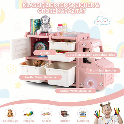 Regál na hračky 2 úrovně dětský regál se zásuvkami a úložnými boxy 110 x 32 x 66 cm růžová